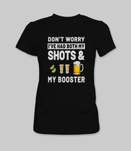 Load image into Gallery viewer, WEEK 7: &quot;DON&#39;T WORRY I&#39;VE HAD BOTH MY SHOTS &amp; MY BOOSTER&quot; Men&#39;s/ Women&#39;s Crewneck Graphic T-Shirt/ Women&#39;s Racerback Tank Top
