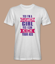 Load image into Gallery viewer, &quot;Yes I&#39;m A Gamer Girl Yes I Can Kick Your Ass&quot; Crewneck Graphic T-shirt
