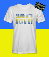 Load image into Gallery viewer, &quot;Stand With Ukraine&quot; Crewneck Graphic T-Shirt / Bumper Sticker Combo
