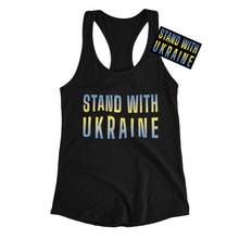 Load image into Gallery viewer, &quot;Stand With Ukraine&quot; Women&#39;s Graphic Racerback Tank Top/ Bumper Sticker Combo
